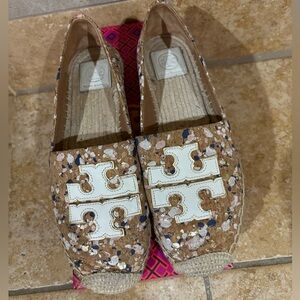 Tory Burch Ines Espadrille Ivory Confetti/ Ivory/Gold Size 9.5